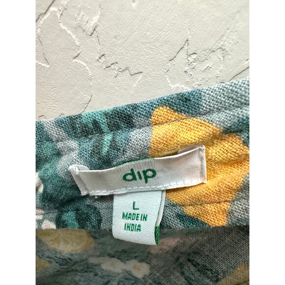 DIP | Green Lemon Print Linen Blend Dress with Ruffle Straps | Size Large - Picture 5 of 6